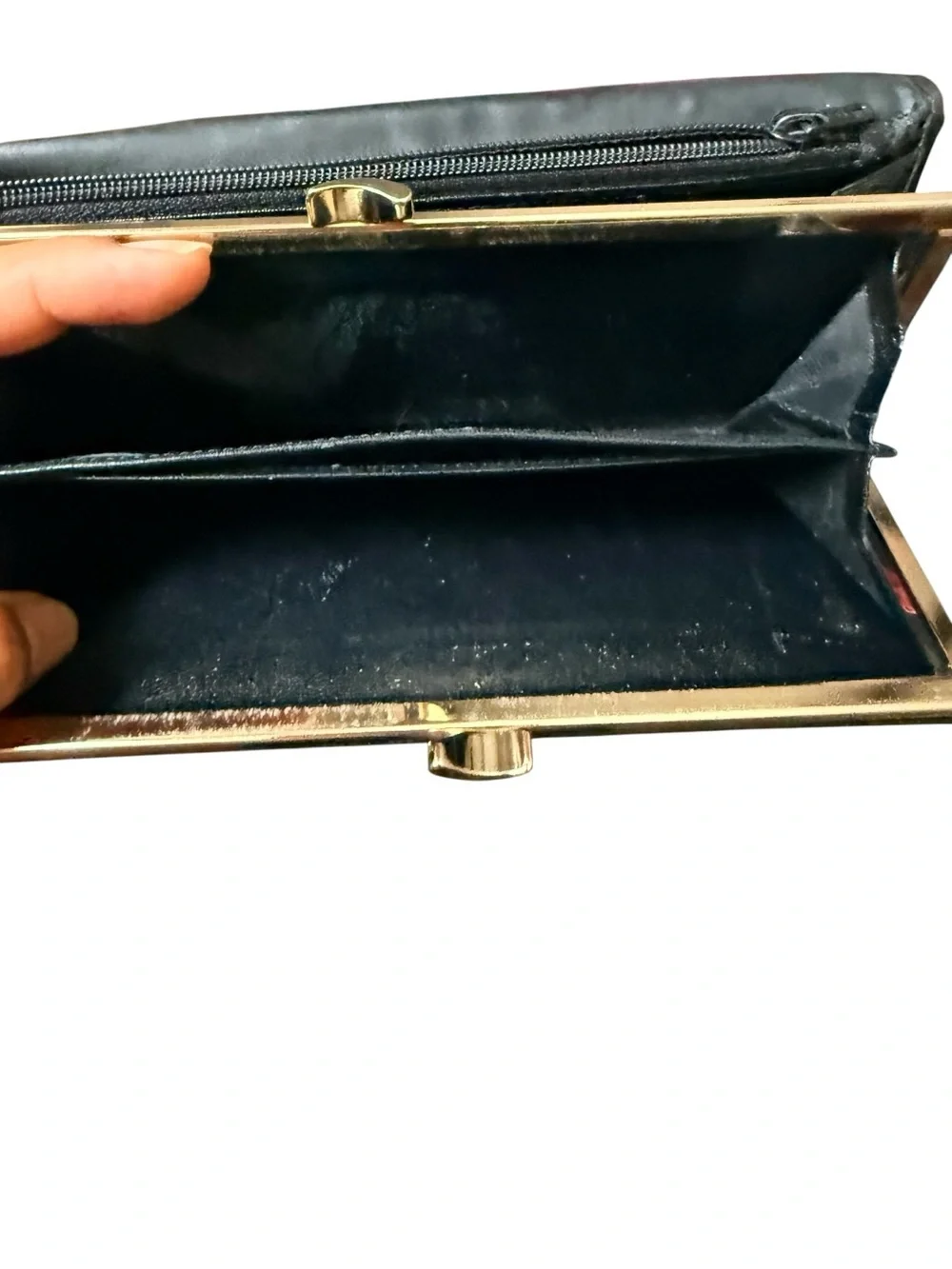 Vintage GIVENCHY PARIS Black Leather Long Wallet with Red Lizard Accent